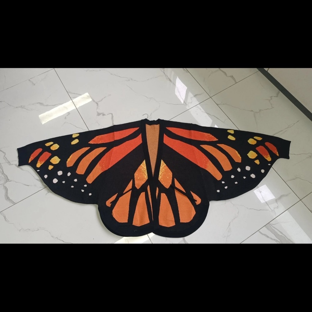 Butterfly Wing Shawl in Black and Orange
